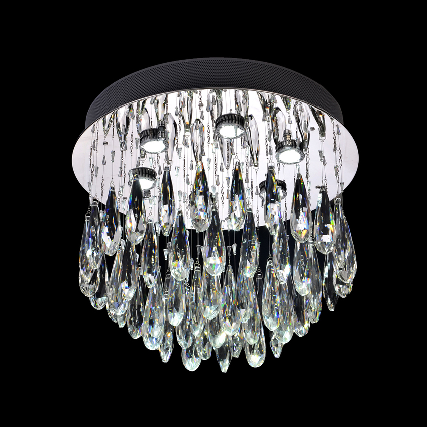 Photograph: Franklite Shimmer Polished Chrome 6 Light Flush Ceiling Light Complete With Crystal Decoration