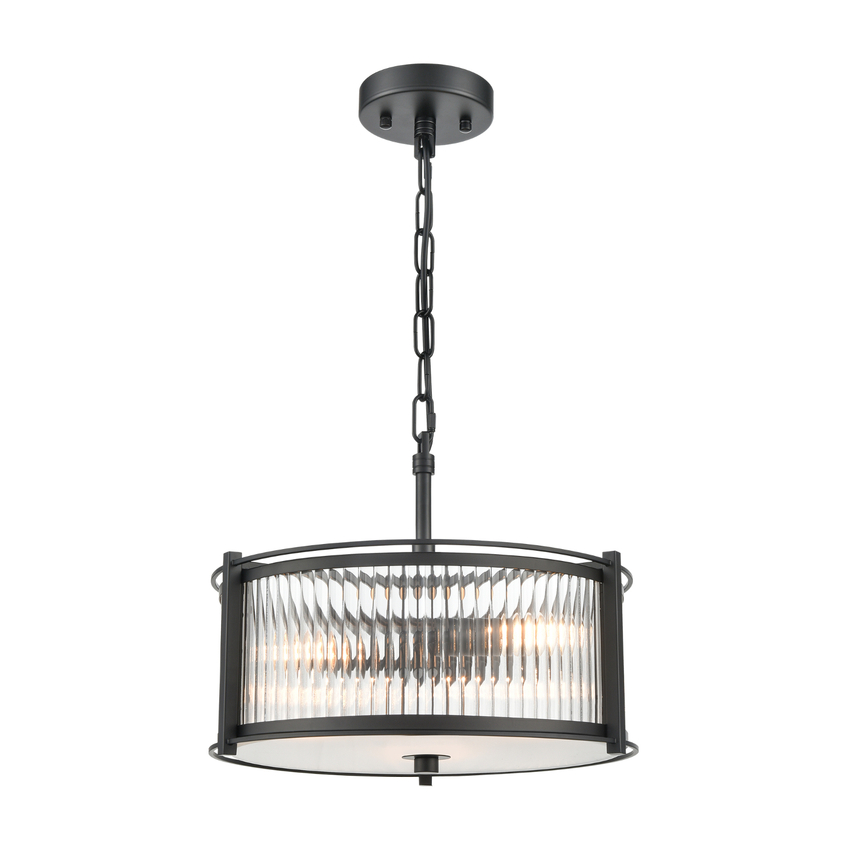 Photograph: Franklite Sloane Matt Black 3 Light Ceiling Light Complete With Glass Rods - 350mm