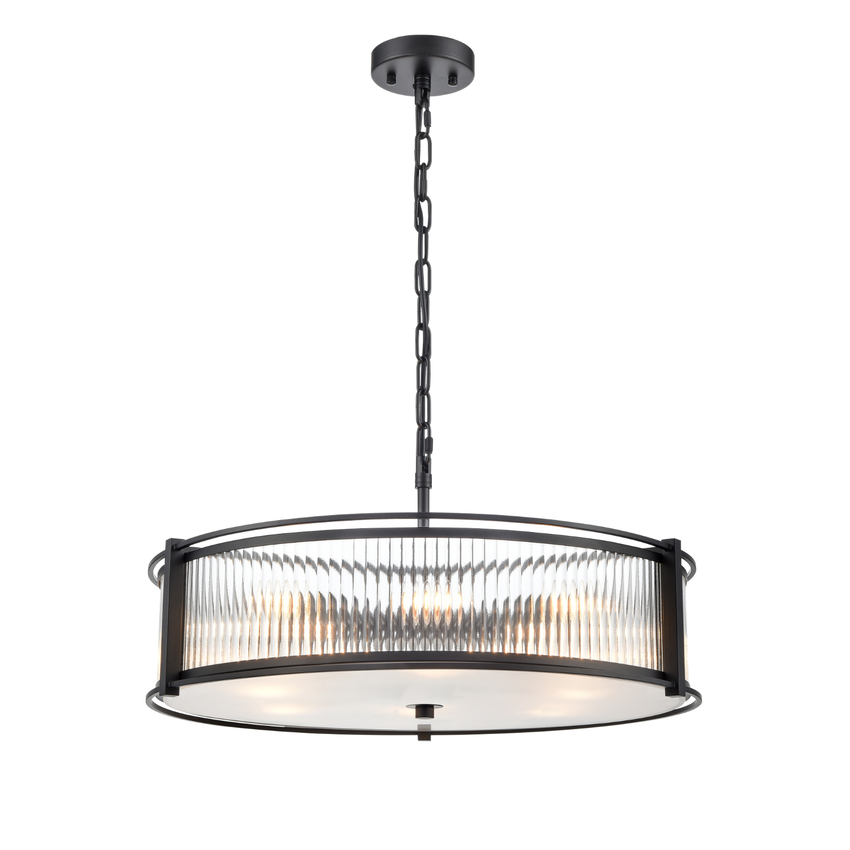 Photograph: Franklite Sloane Matt Black 8 Light Ceiling Light Complete With Glass Rods - 590mm