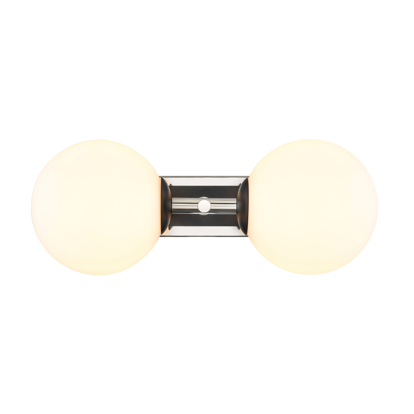 Photograph: Franklite Stellar Matt Black And Polished Nickel 2 Light Bathroom Wall Sconce Complete With Opal Globes - IP44
