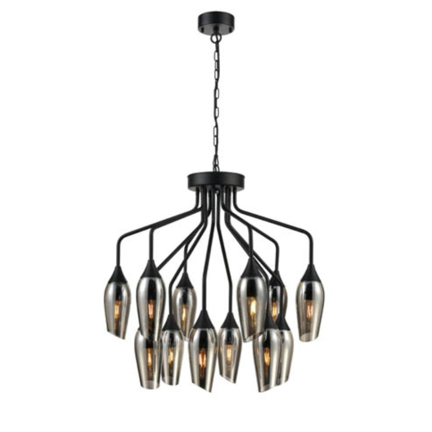Photograph: Franklite Taper Matt Black 12 Light Pendant With Smoked Glass