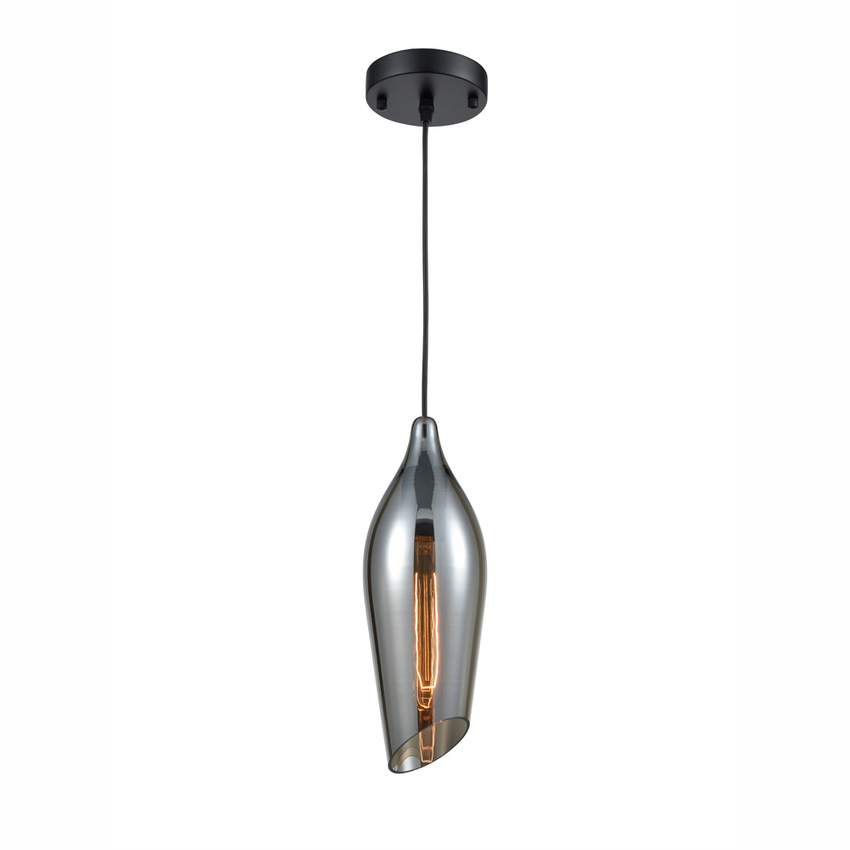 Photograph: Franklite Taper Smoke Glass Single Pendant Complete With Black Suspension