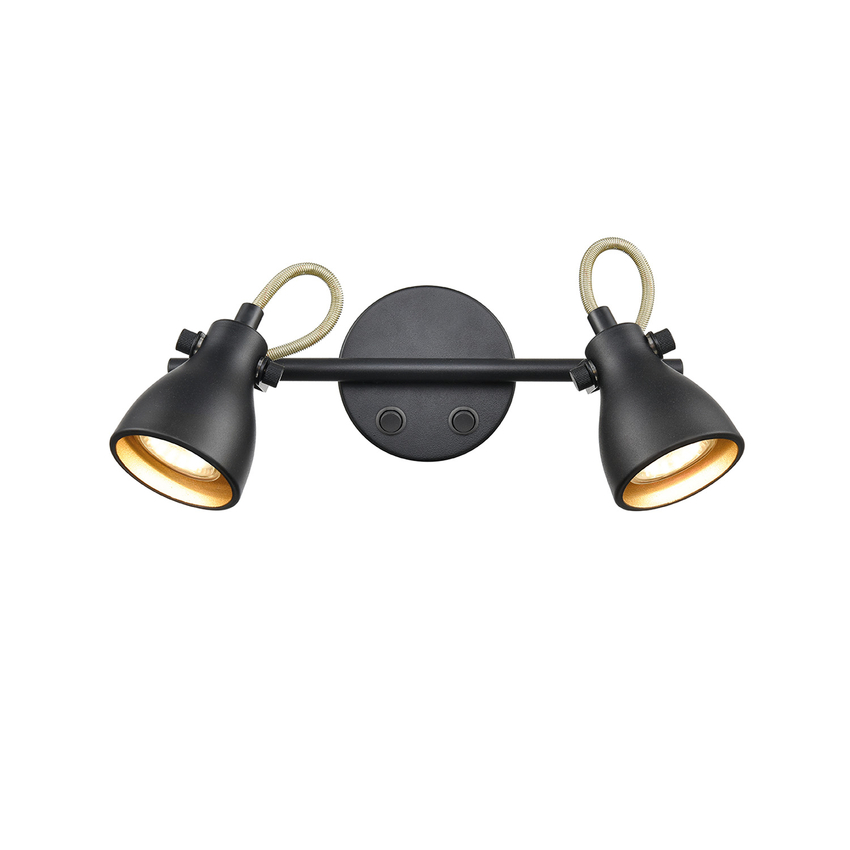 Photograph: Franklite Taza Two Tone Matt Black And Gold Adjustable Twin Spotlight - Switched
