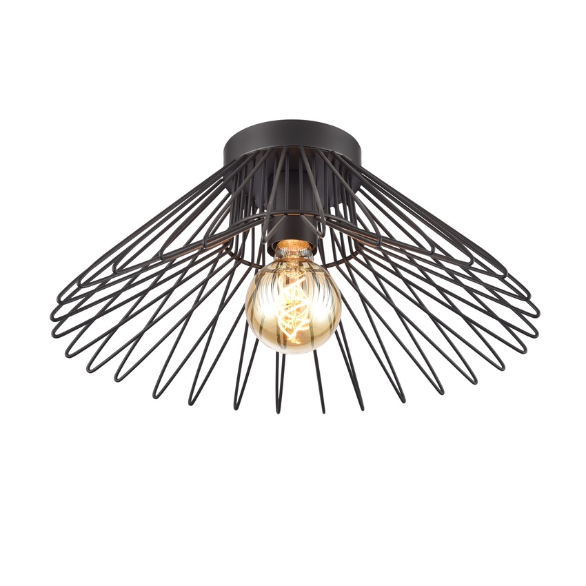 Photograph: Franklite Thatch Open Metalwork Flush Ceiling Light In Matt Black