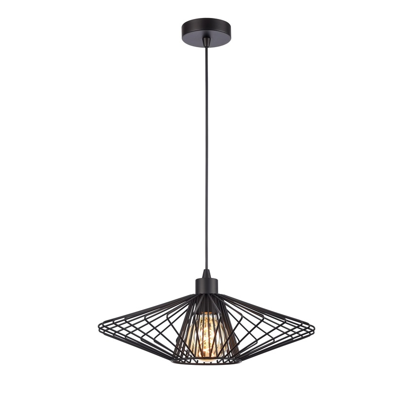 Photograph: Franklite Thatch Small Single Open Metalwork Pendant In Matt Black