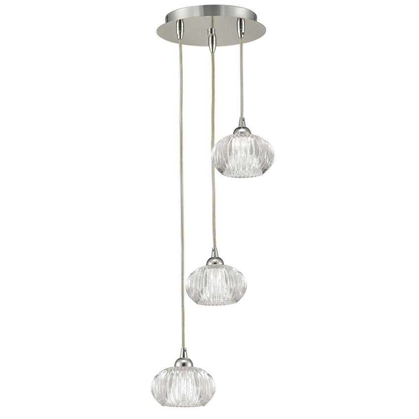 Photograph: Franklite Tizzy Polished Chrome 3 Light Pendant Light Complete With Clear Glasses