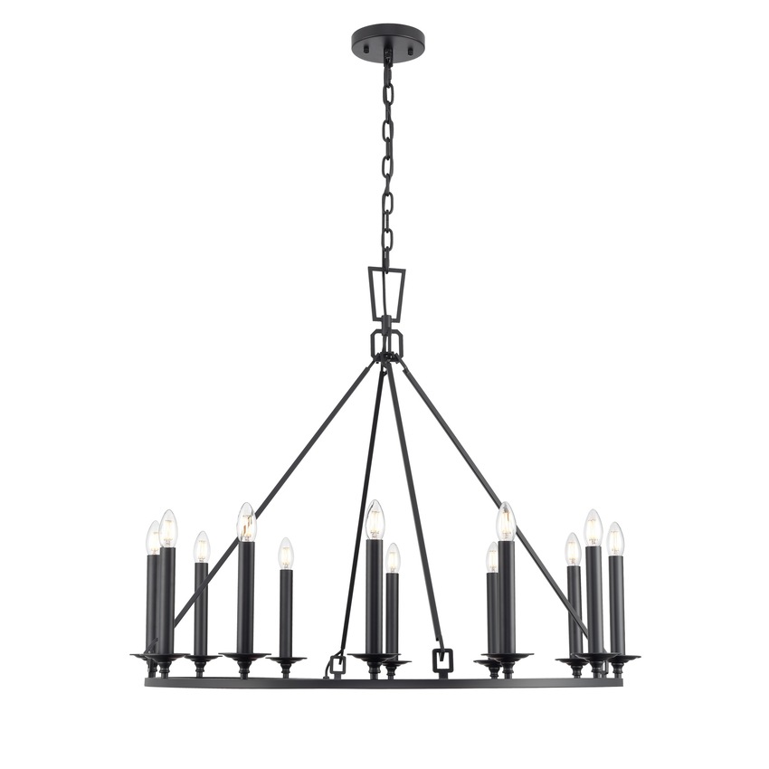 Photograph: Franklite Tudor 12 Light Traditional Chandelier In Matt Black