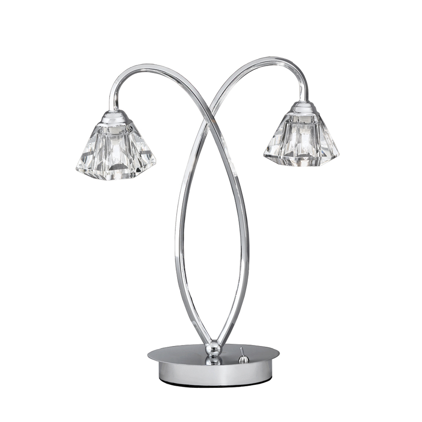 Photograph: Franklite Twista Polished Chrome Twin Table Lamp Complete With Clear Glasses