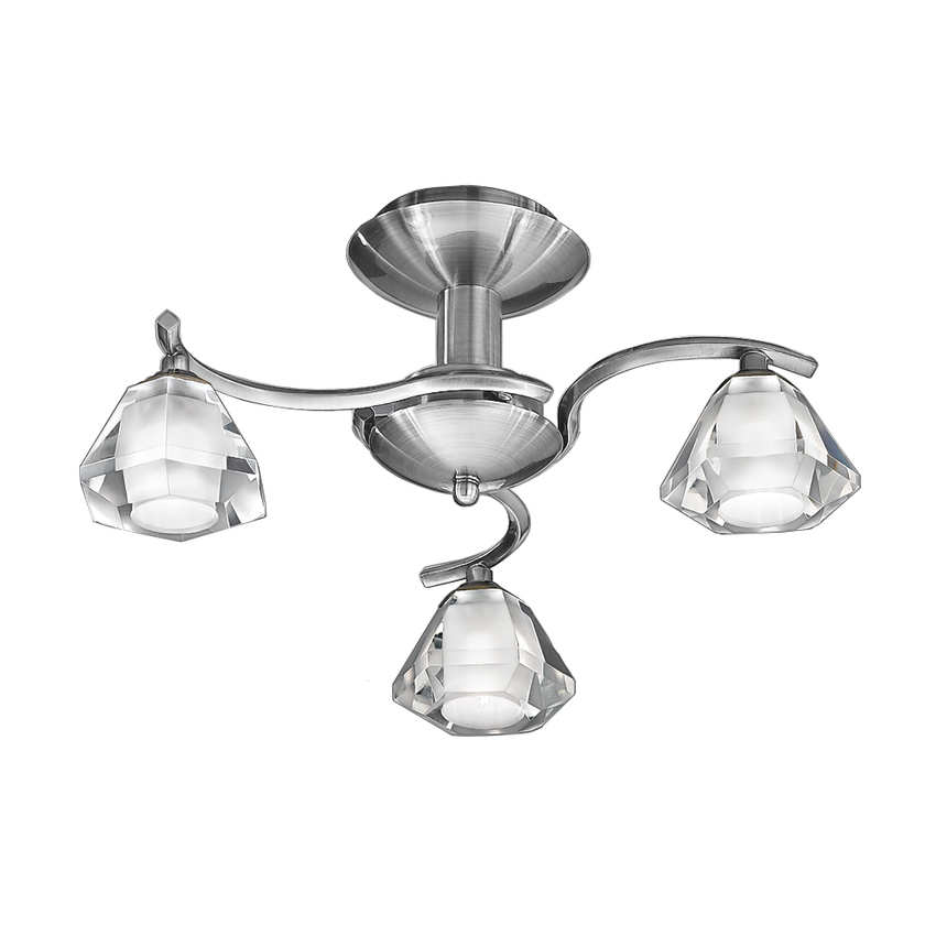 Photograph: Franklite Twista Satin Nickel 3 Light Flush Ceiling Light Complete With Frosted Glasses