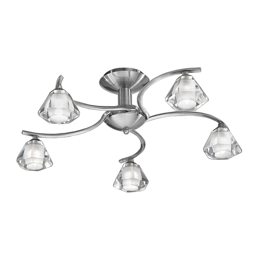 Photograph: Franklite Twista Satin Nickel 5 Light Flush Ceiling Light Complete With Frosted Glasses