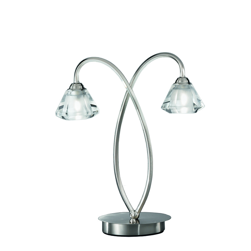 Photograph: Franklite Twista Satin Nickel Twin Table Lamp Complete With Frosted Glasses