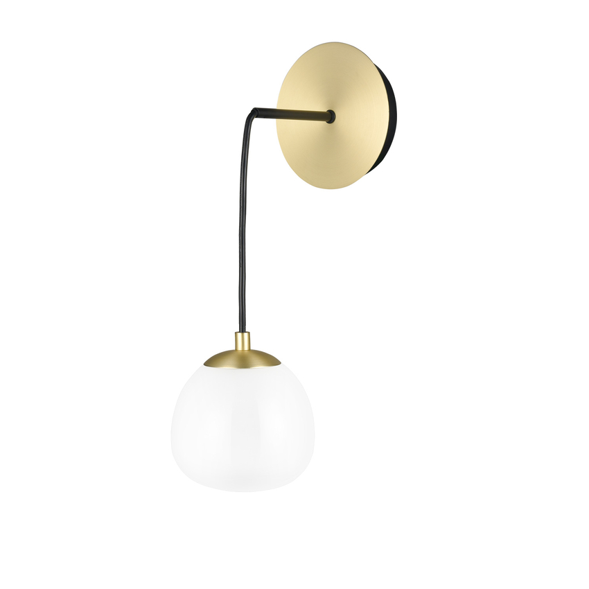Photograph: Franklite Vermeer Matt Black/Gold 1 Light Pendant/Wall Light Complete With Opal Glass
