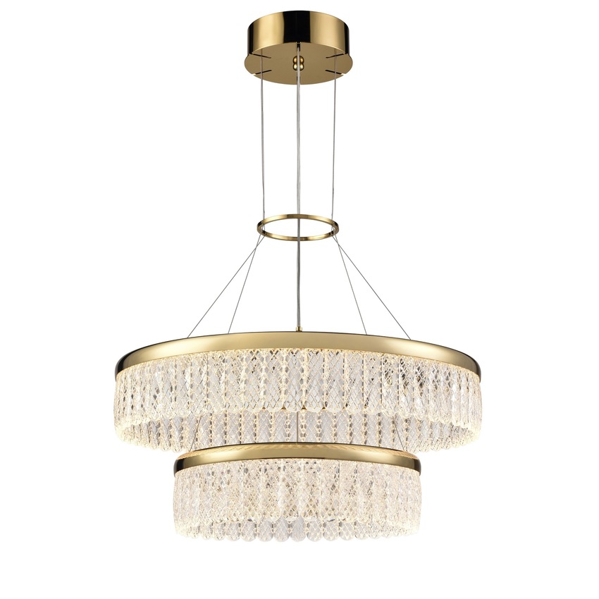 Photograph: Franklite Victoria Large Two Tier Round Led Pendant In Gold With Detailed Crystal Glasses - 3000K