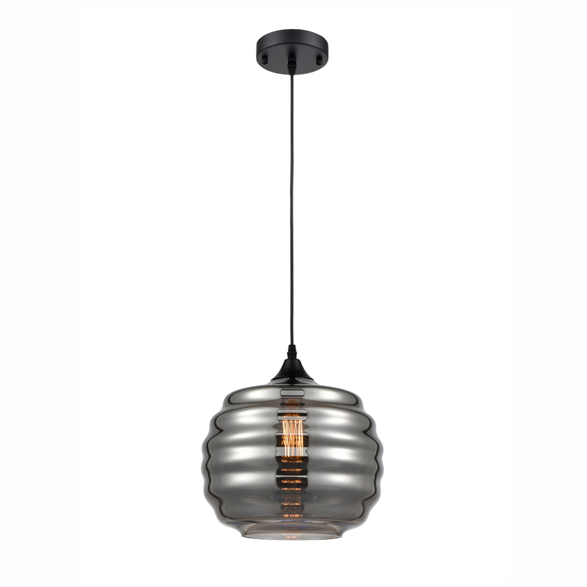 Photograph: Franklite Vista Black Single Pendant Complete With Smoke Glass