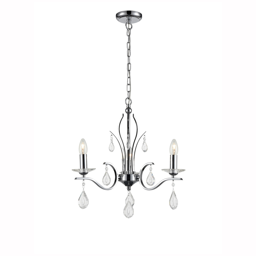 Photograph: Franklite Willow Polished Chrome 3 Light Crystal Chandelier