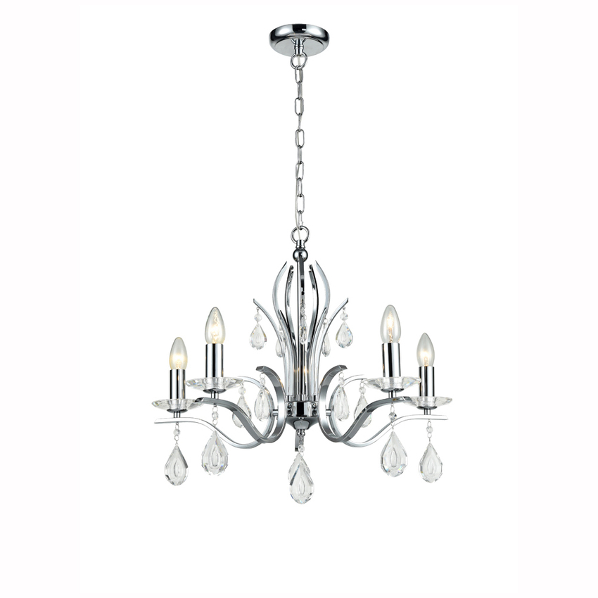 Photograph: Franklite Willow Polished Chrome 5 Light Crystal Chandelier