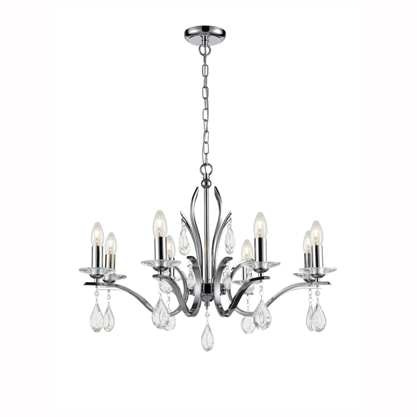 Photograph: Franklite Willow Polished Chrome 8 Light Crystal Chandelier