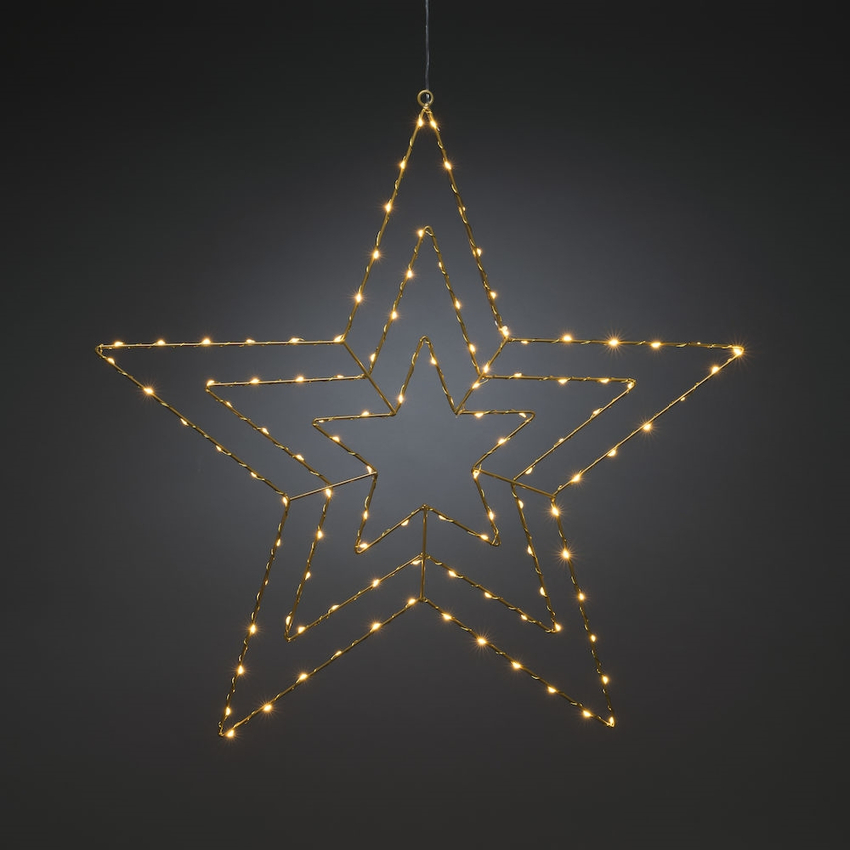 Photograph: Gold Metal Hanging Star Decoration With Amber LEDs