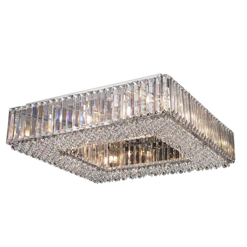 Photograph: Harper 12 Light Large Polished Chrome Flush Square Crystal Ceiling Light