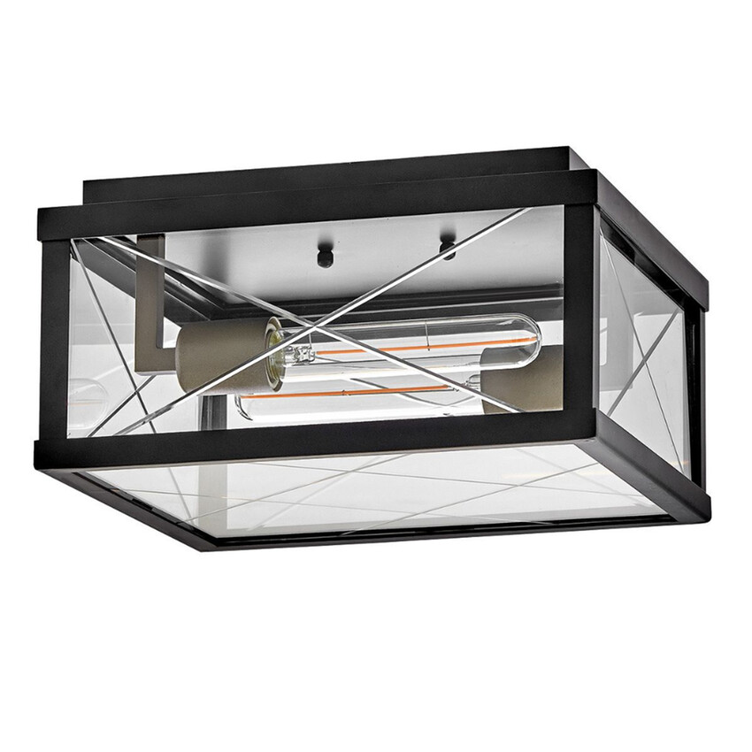 Photograph: Hinkley Monte Black Flush Porch Light Complete With Clear Cut Glass - IP44