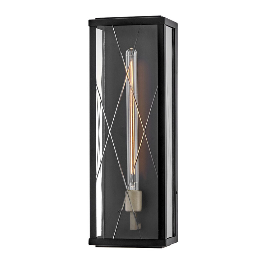 Photograph: Hinkley Monte Black Large Exterior Wall Light Clear Cut Glass - IP44