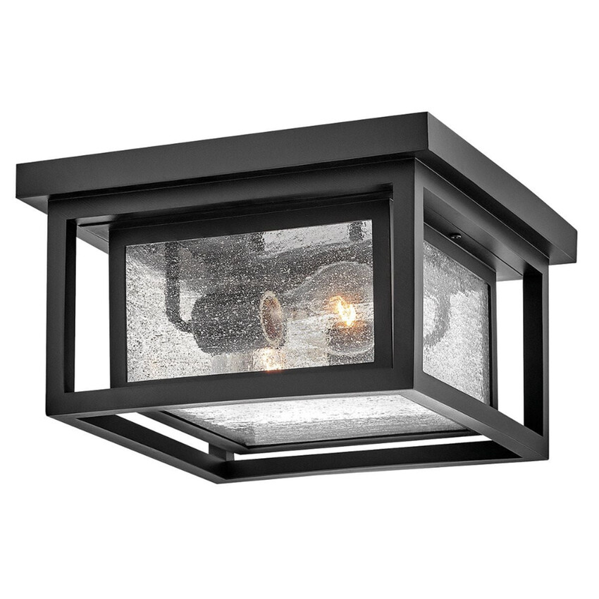 Photograph: Hinkley Republic Black Flush Porch Lantern Complete With Clear Seedy Glass - IP44