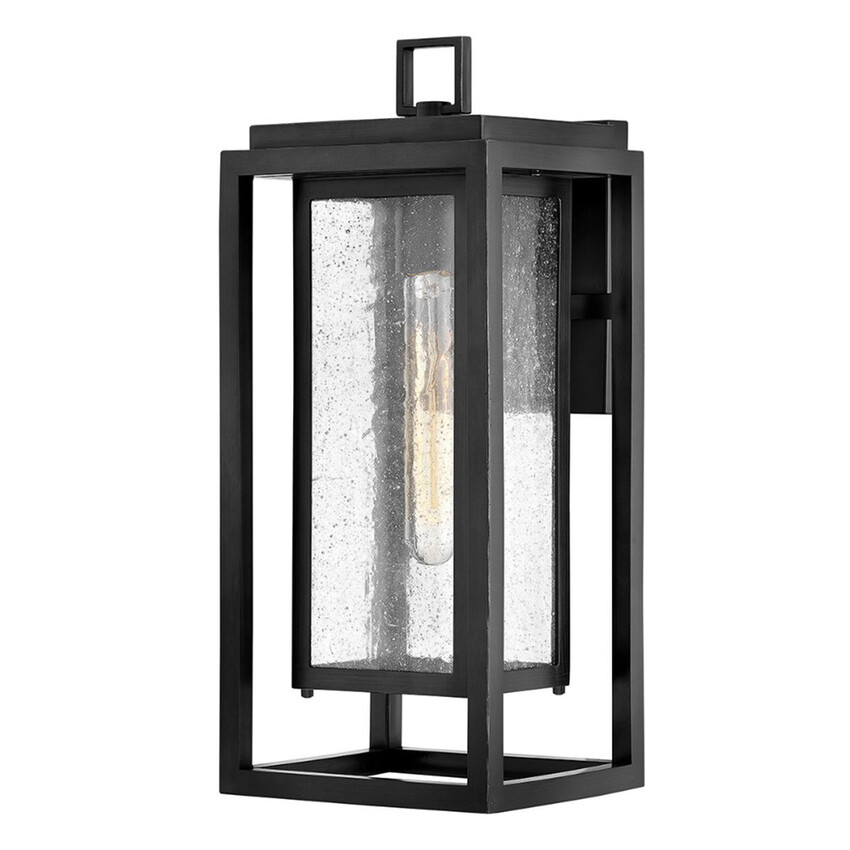 Photograph: Hinkley Republic Black Medium Exterior Wall Lantern Complete With Clear Seedy Glass - IP44