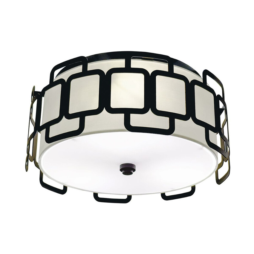Photograph: Hinkley Sabina Black Large 3 Light Flush Ceiling Light Complete With Polycotton Shade - Uk Made