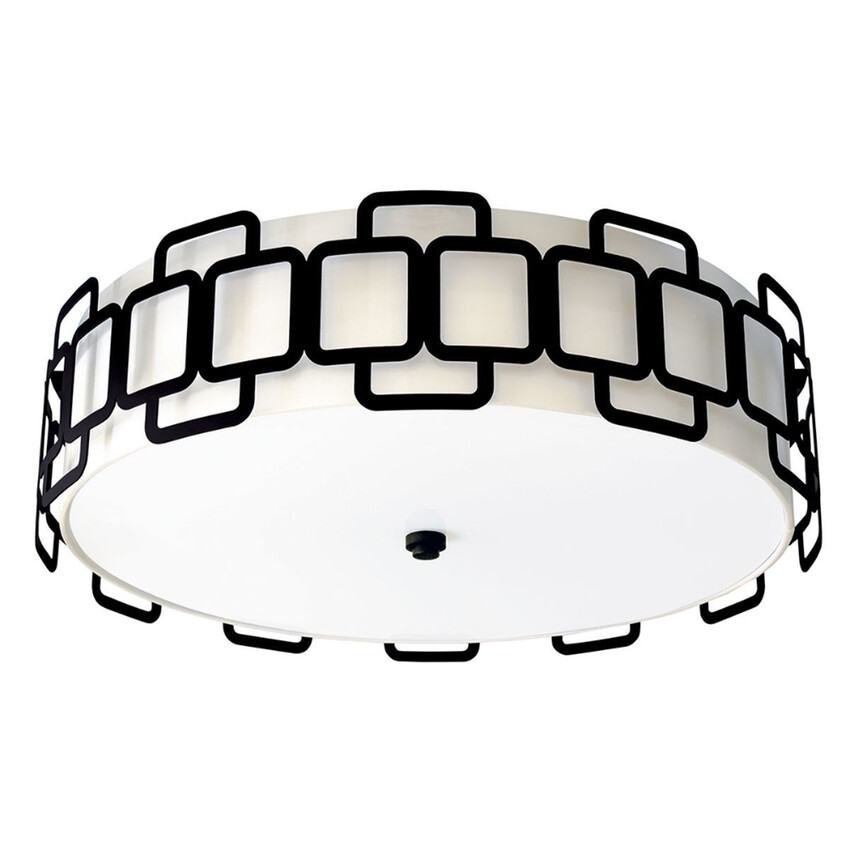 Photograph: Hinkley Sabina Black Large 4 Light Flush Ceiling Light Complete With Polycotton Shade - Uk Made