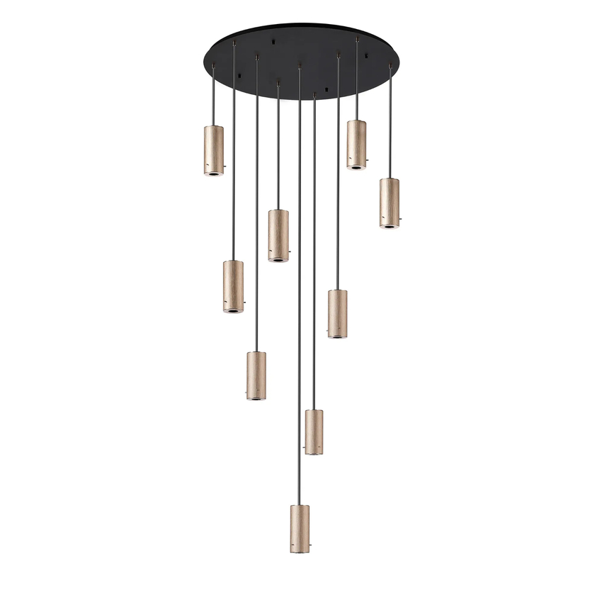 Photograph: Idolite Adele 85cm Round Pendant (FRAME ONLY), 9 x E27, Titanium Gold/Satin Black