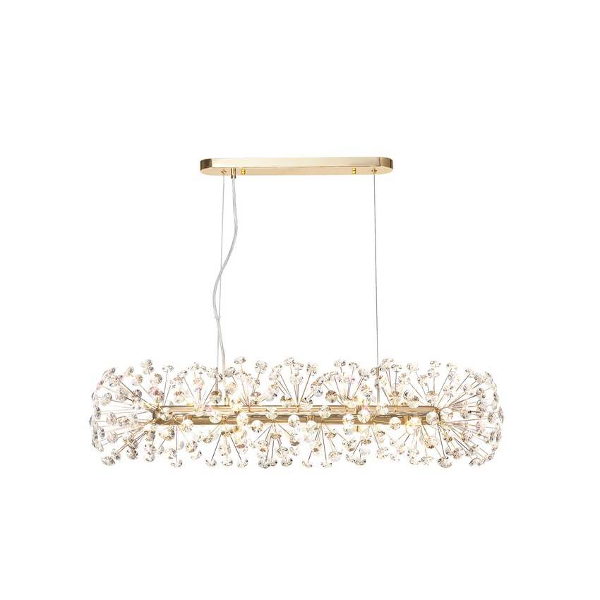 Photograph: Idolite Alborz French Gold 10 Light Crystal Linear Bar Pendant