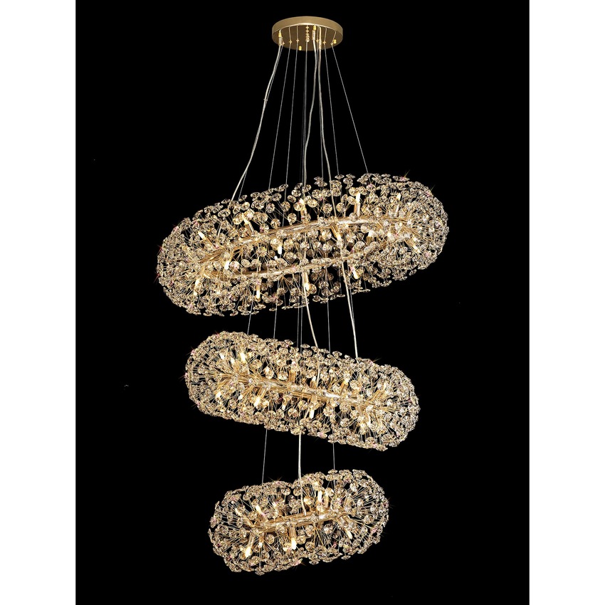 Photograph: Idolite Alborz French Gold 58 Light 3 Tier Round Crystal Pendant Light