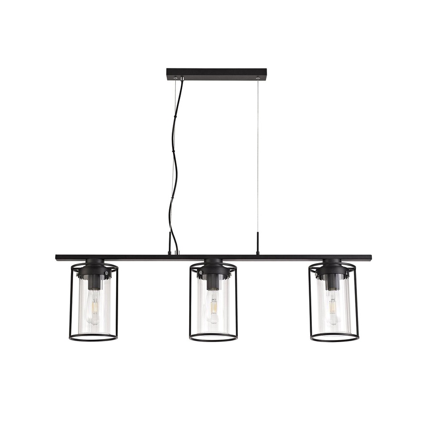 Photograph: Idolite Aravalli Black Finish 3 Light Linear Bar Pendant Complete With Clear Glass