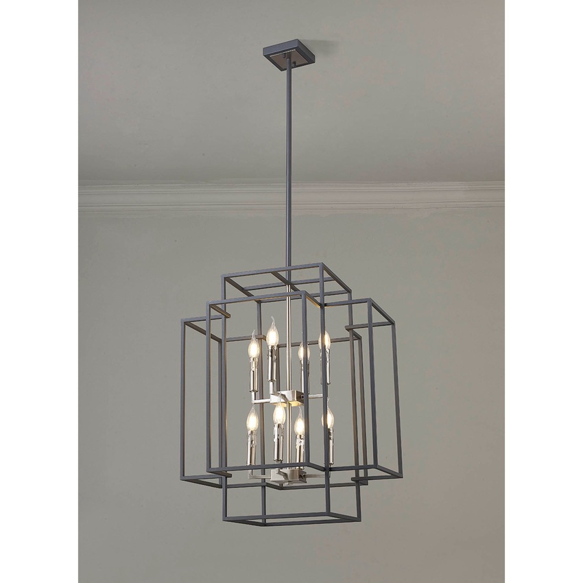 Photograph: Idolite Arya Anthracite & Satin Nickel 8 Light 2 Tier Pendant