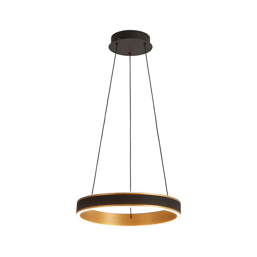 Photograph: Idolite Aster 40cm Black Faux Leather And Brushed Gold Led Ring Pendant Light Complete With Remote Control - Cct Tuneable 3000K-6000K