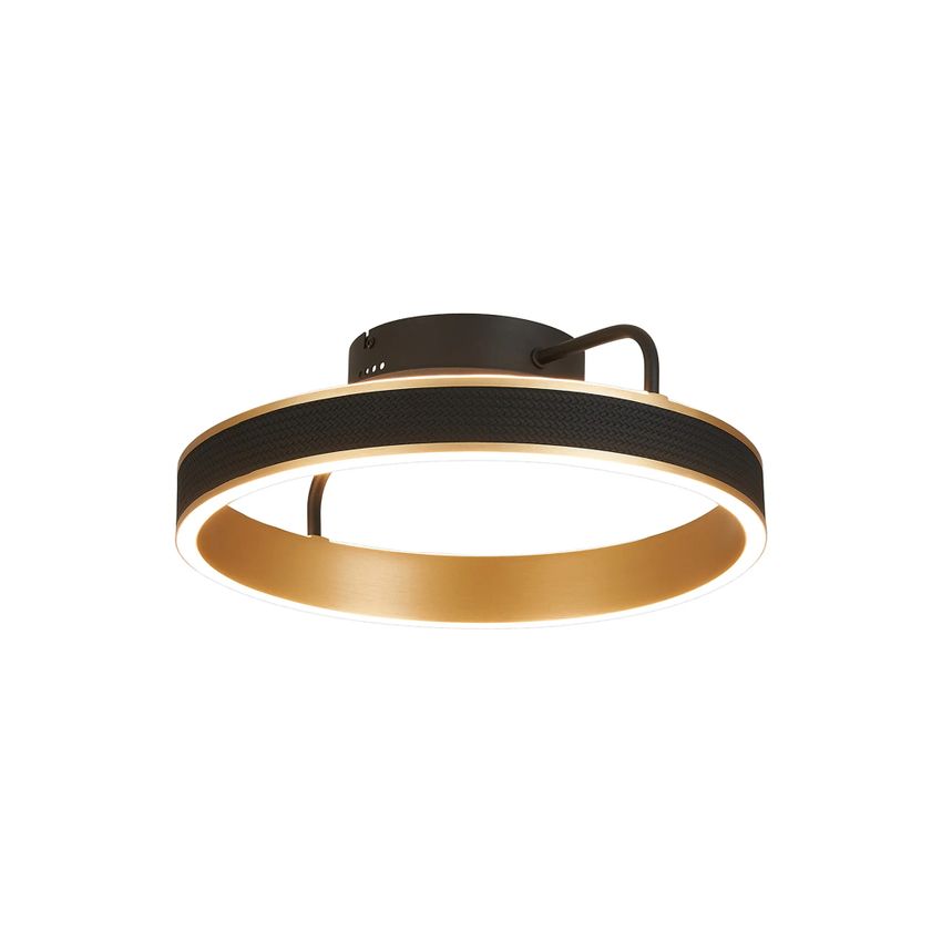 Photograph: Idolite Aster 40cm Black Faux Leather/Brushed Gold Round Flush Led Light With Remote Control - Tuneable White 3000-6000K