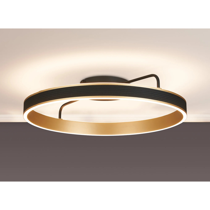 Photograph: Idolite Aster 60cm Black Faux Leather/Brushed Gold Round Flush Led Light With Remote Control - Tuneable White 3000-6000K