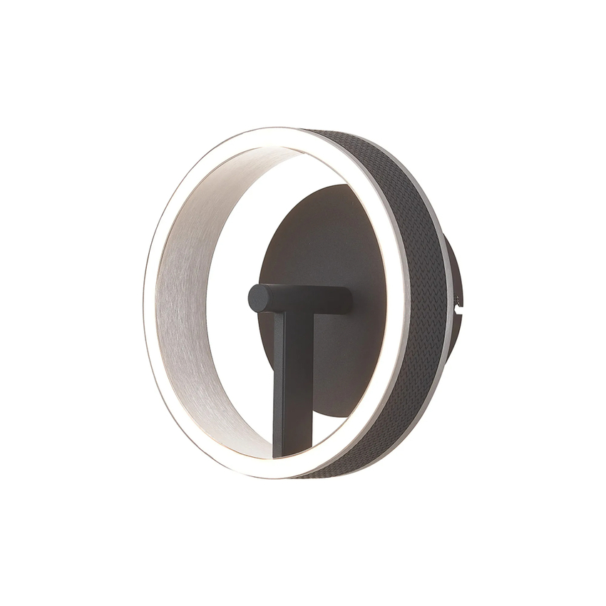 Photograph: Idolite Aster Black Faux Leather/Brushed Antique Silver Round Led Wall Light With Remote Control - Tuneable White 3000-6000K