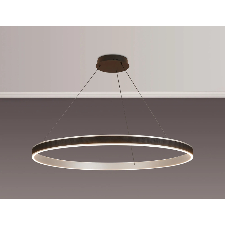 Photograph: Idolite Aster Extra Large 100cm Black Faux Leather/Brushed Antique Silver Round Led Pendant Light With Remote Control - Tuneable White 3000-6000K