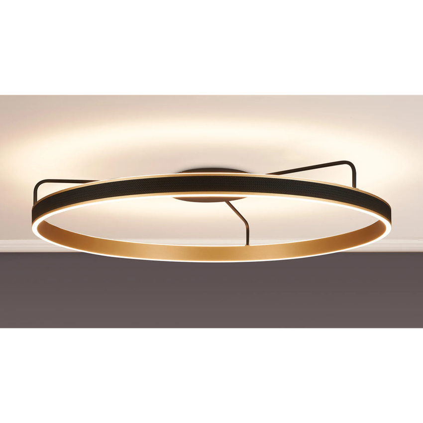 Photograph: Idolite Aster Extra Large 100cm Black Faux Leather/Brushed Gold Round Flush Led Light With Remote Control - Tuneable White 3000-6000K