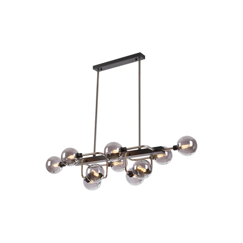 Photograph: Idolite Atlas Graphite/Satin Nickel 10 Light Linear Bar Pendant Complete With Sphere Smoked Glass Shades