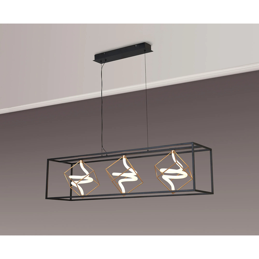 Photograph: Idolite Bolton Linear Led Spiral Bar Pendant Light In Black And Painted Gold - Dimmable - 3000K