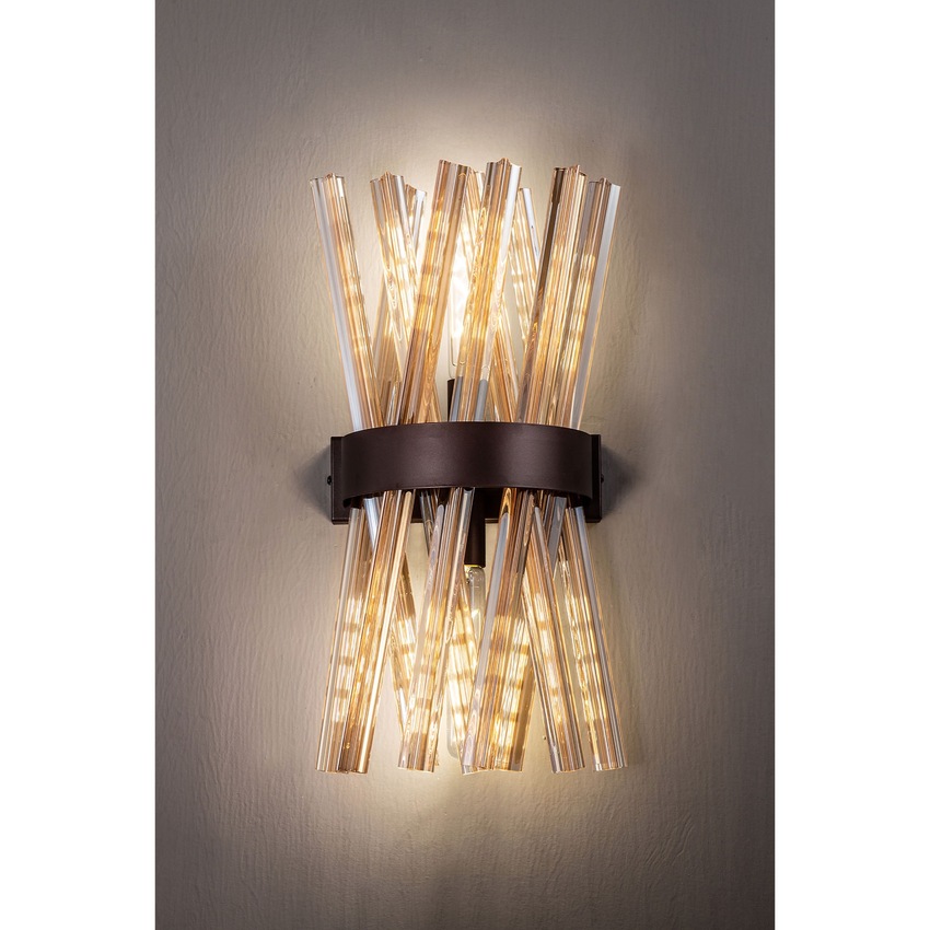 Photograph: Idolite Burns Bronze Oxide Large 2 Light Wall Light Complete With Champagne Glass Rods