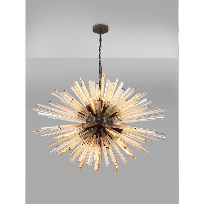 Photograph: Idolite Burns Brown Oxide Large 32 Light Oval Pendant Complete With Champagne Glass Rods