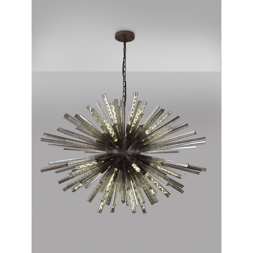 Photograph: Idolite Burns Brown Oxide Large 32 Light Oval Pendant Complete With Smoke Glass Rods