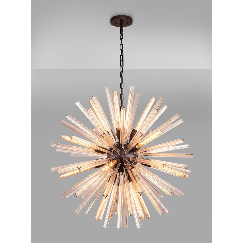 Photograph: Idolite Burns Brown Oxide Medium 16 Light Round Pendant Complete With Champagne Glass Rods