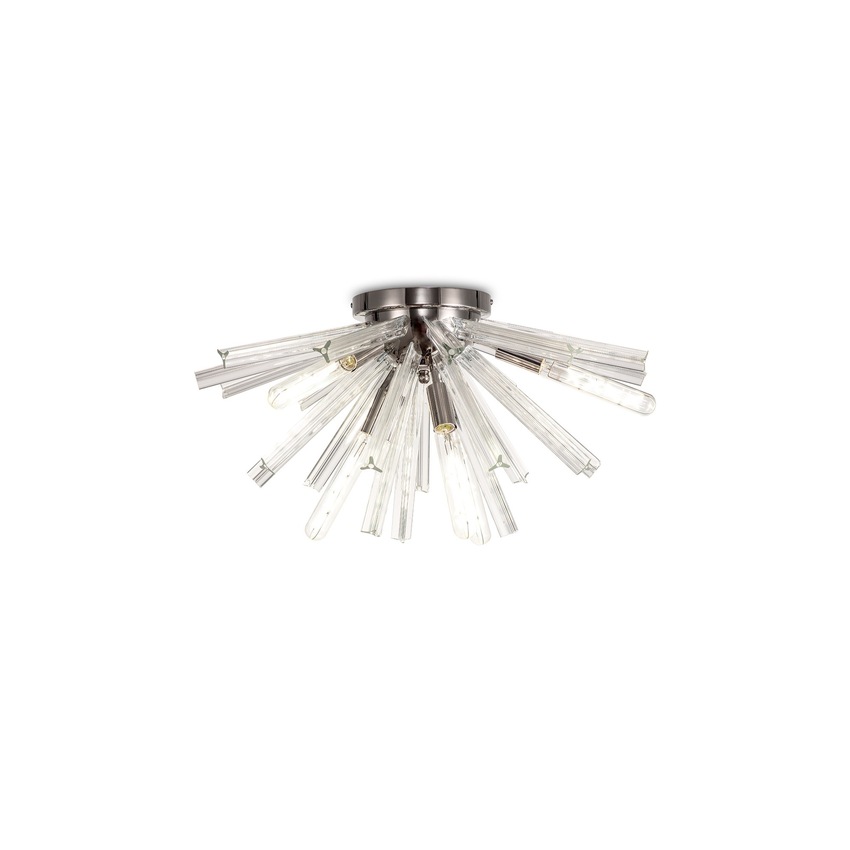 Photograph: Idolite Burns Polished Nickel 6 Light Semi-Flush Ceiling Light Complete With Clear Glass Rods