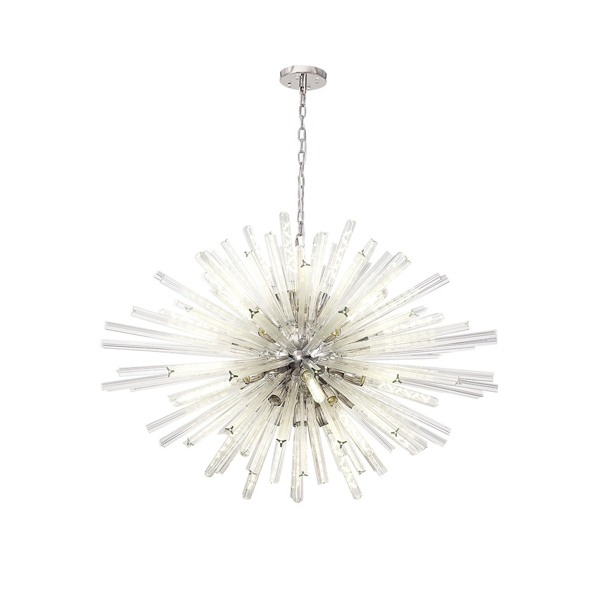 Photograph: Idolite Burns Polished Nickel Large 32 Light Oval Pendant Complete With Clear Glass Rods