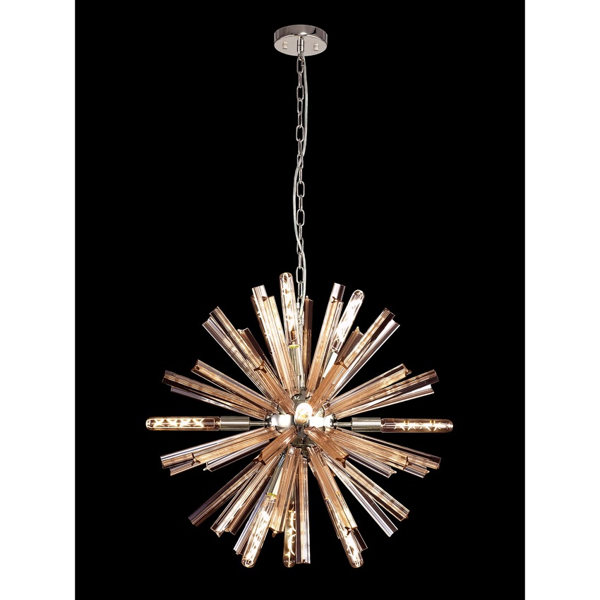 Photograph: Idolite Burns Polished Nickel Round 10 Light Pendant Complete With Champagne Glass Rods