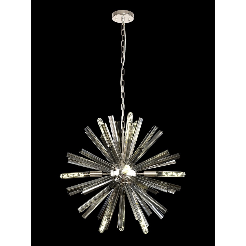 Photograph: Idolite Burns Polished Nickel Round 10 Light Pendant Complete With Smoke Glass Rods